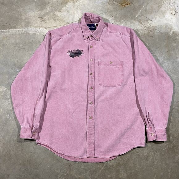 VTG Three Rivers Pink Denim Button Down Shirt USA Made 80s M - Picture 1 of 6